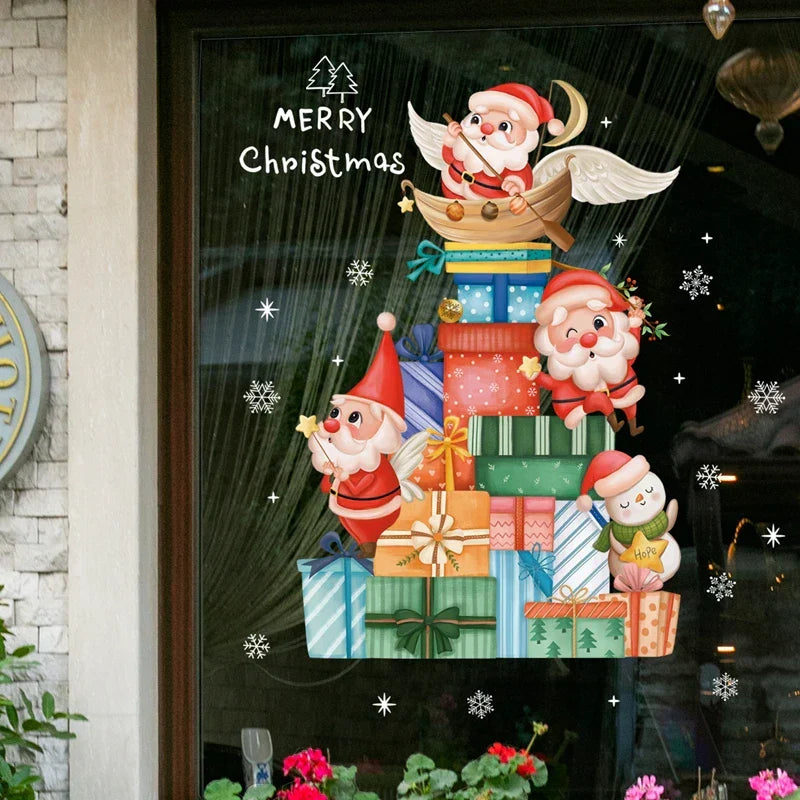 Frostella | Décoration de fenêtre de Noël avec Père Noël, rennes et sapin