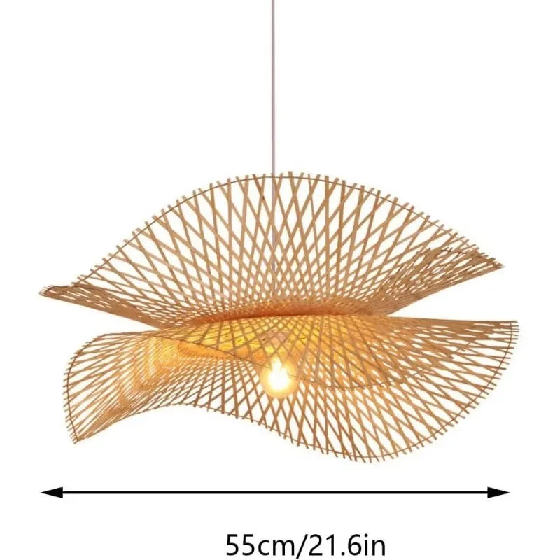 Kōra Nami | Dwuwarstwowa bambusowa lampa wisząca w stylu Japandi do jadalni