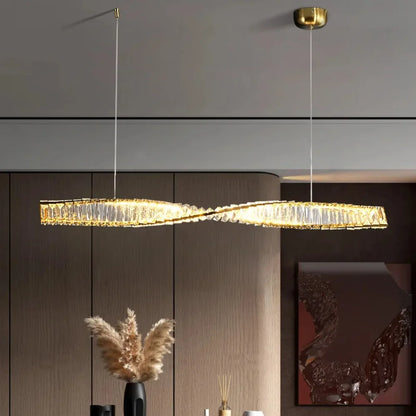 Astrion | Lampada a sospensione LED moderna con cristalli e design a spirale per tavolo da pranzo
