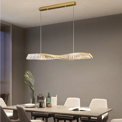 Astrion | Lampada a sospensione LED moderna con cristalli e design a spirale per tavolo da pranzo