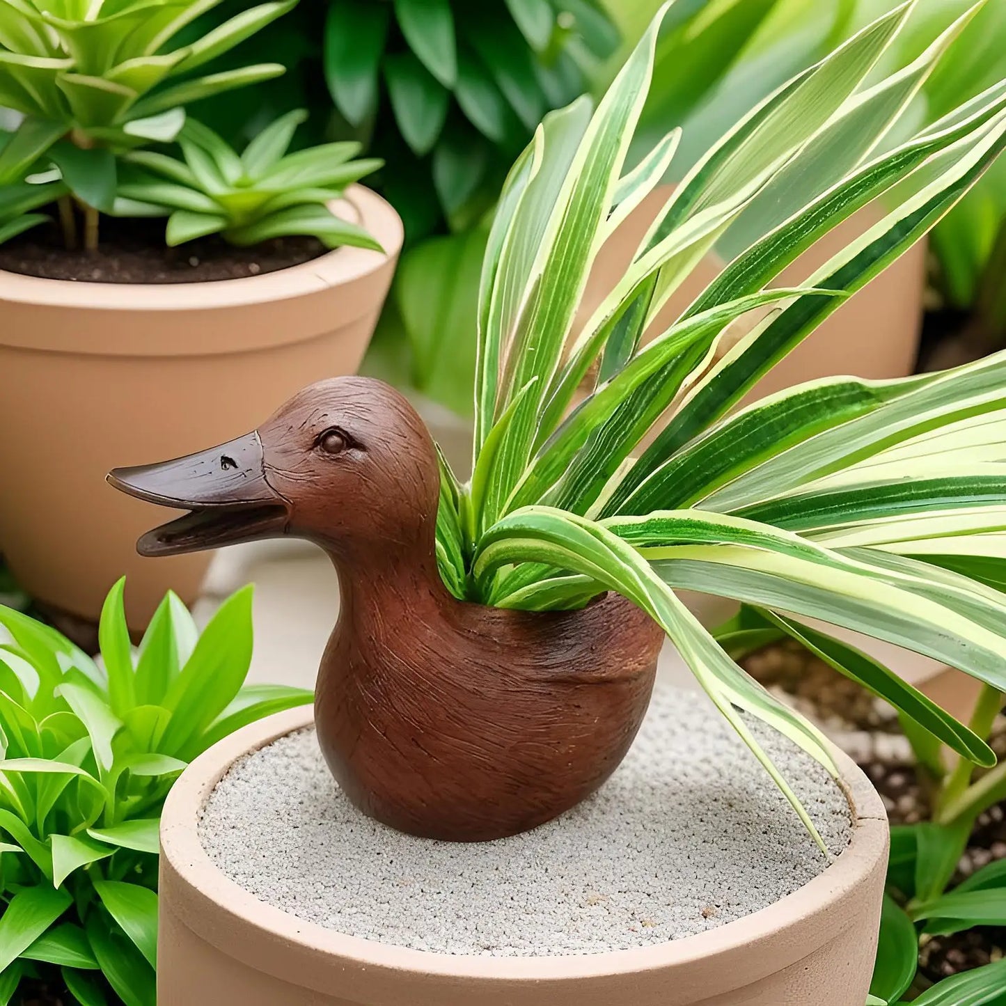 Avinara Duck | Vaso in resina fatto a mano a forma di anatra per balcone e giardino