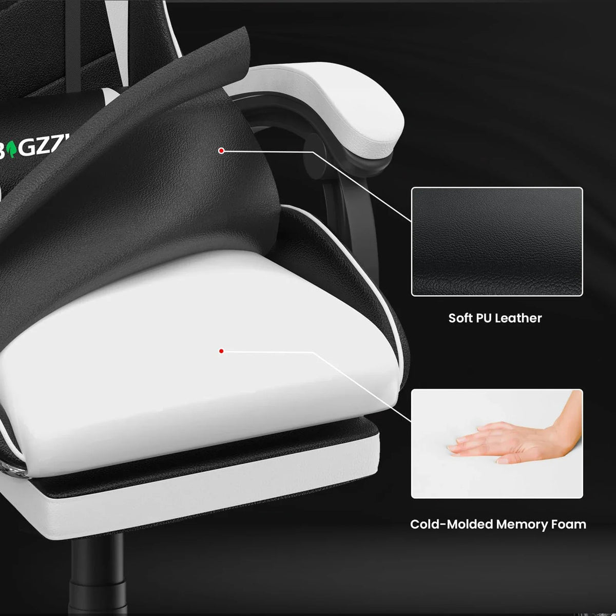 Serava – Ergonomischer Gamingstuhl mit Fußstütze, Lendenkissen & Verstellbarer Höhe