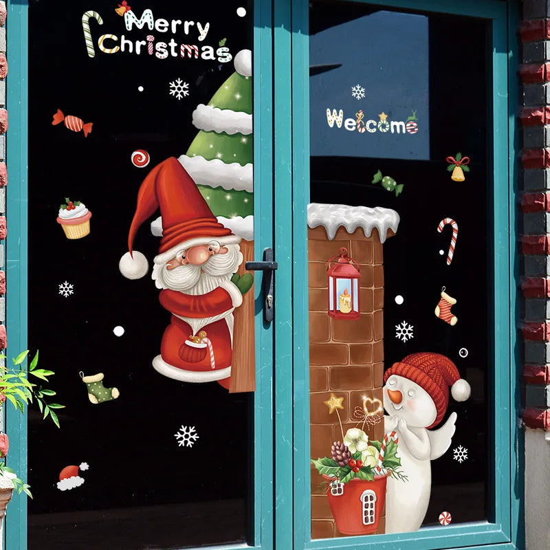 Frostella | Décoration de fenêtre de Noël avec Père Noël, rennes et sapin