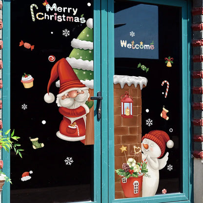 Frostella | Décoration de fenêtre de Noël avec Père Noël, rennes et sapin