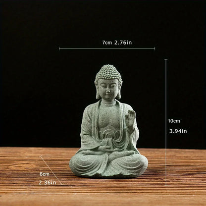 Brunno Figur | Zen-Buddha aus grünem Sandstein für Tisch & Aquarium