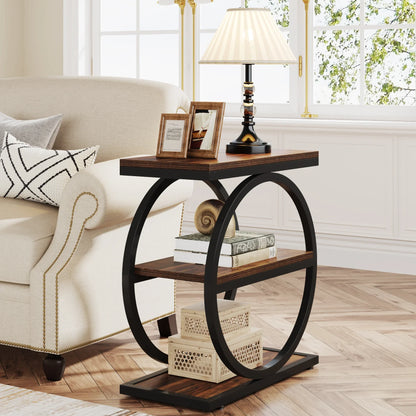 Isyvelra – Table d’Appoint Industrielle Étroite en Bois avec 3 Compartiments de Rangement