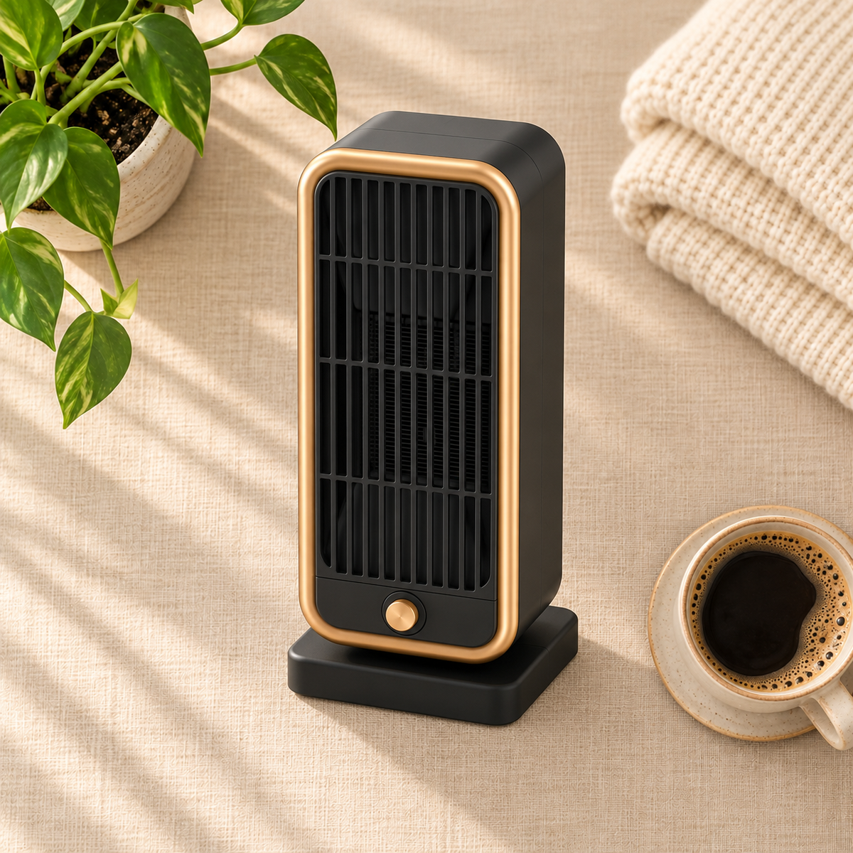 Calvetta | Mini termoventilatore in ceramica da 500 W con dettagli dorati