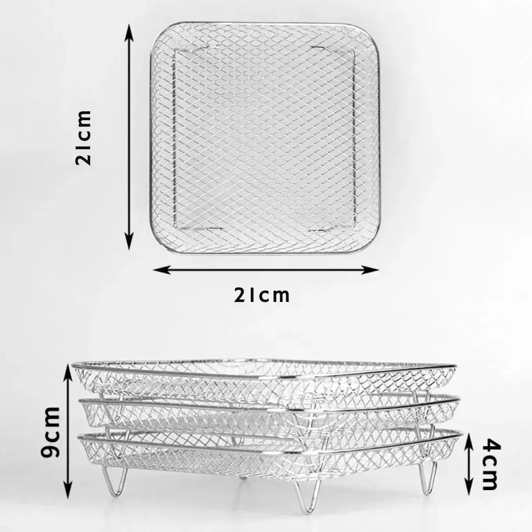 Fritella | Cestas para freidora de aire de acero inoxidable, 3 niveles y 2 pinzas