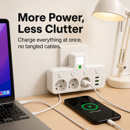 Voltiro | Ciabatta con 3 prese, 2 porte USB e una porta di tipo C, 2500 W