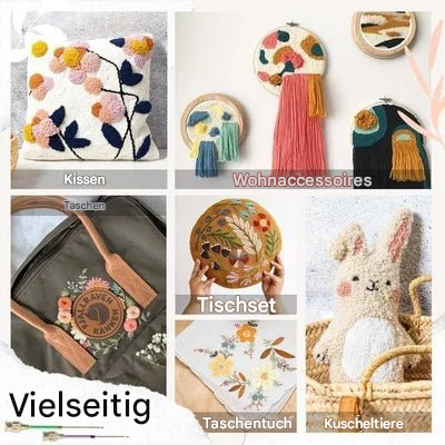 Stichela | Set di aghi da ricamo con impugnatura, 5 aghi identificati da colori e infila-ago