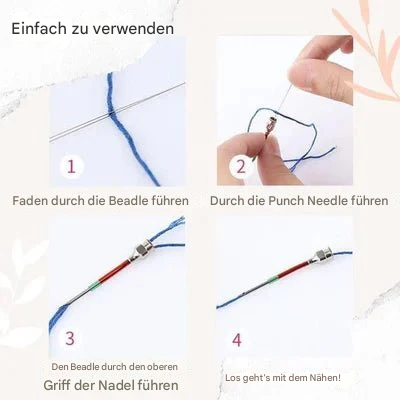 Stichela | Set di aghi da ricamo con impugnatura, 5 aghi identificati da colori e infila-ago