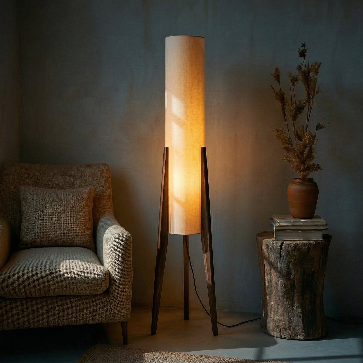 Lunara Japandi-Stehlampe aus Walnussholz mit LED-Licht