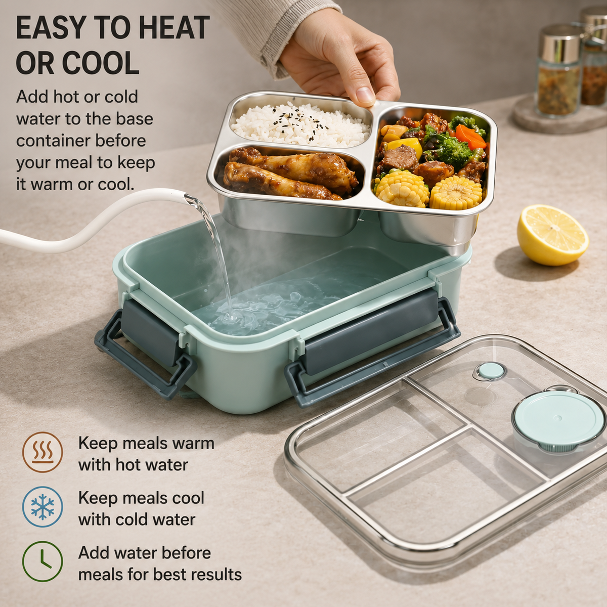 Bentaro | Insulated Lunch Box with Stainless Steel Compartments and Clip Lid