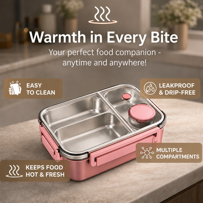 Bentaro | Insulated Lunch Box with Stainless Steel Compartments and Clip Lid