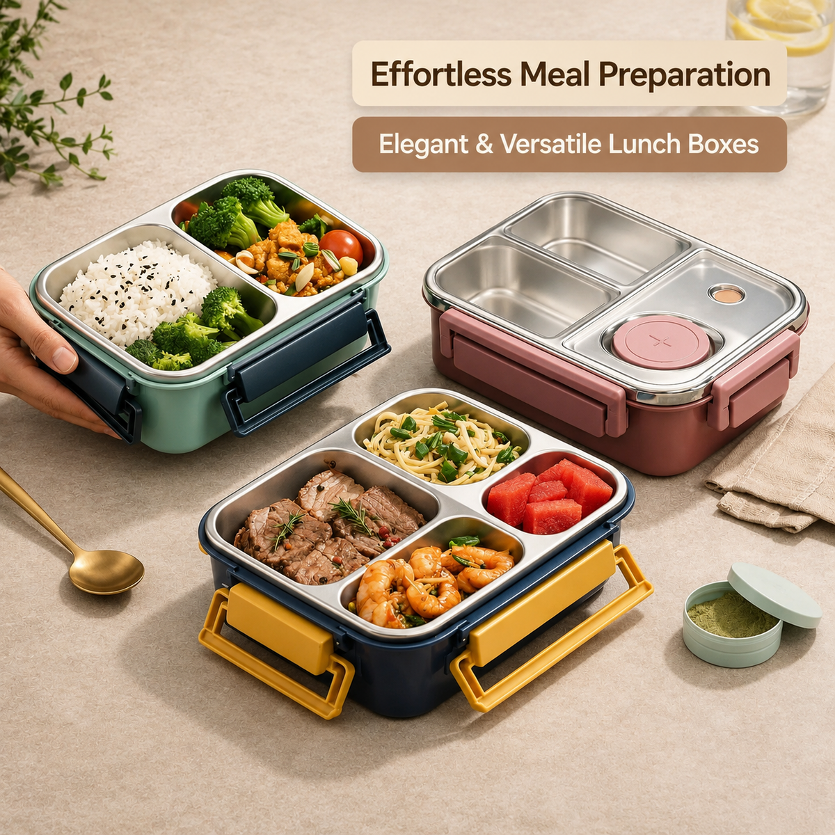 Bentaro | Insulated Lunch Box with Stainless Steel Compartments and Clip Lid