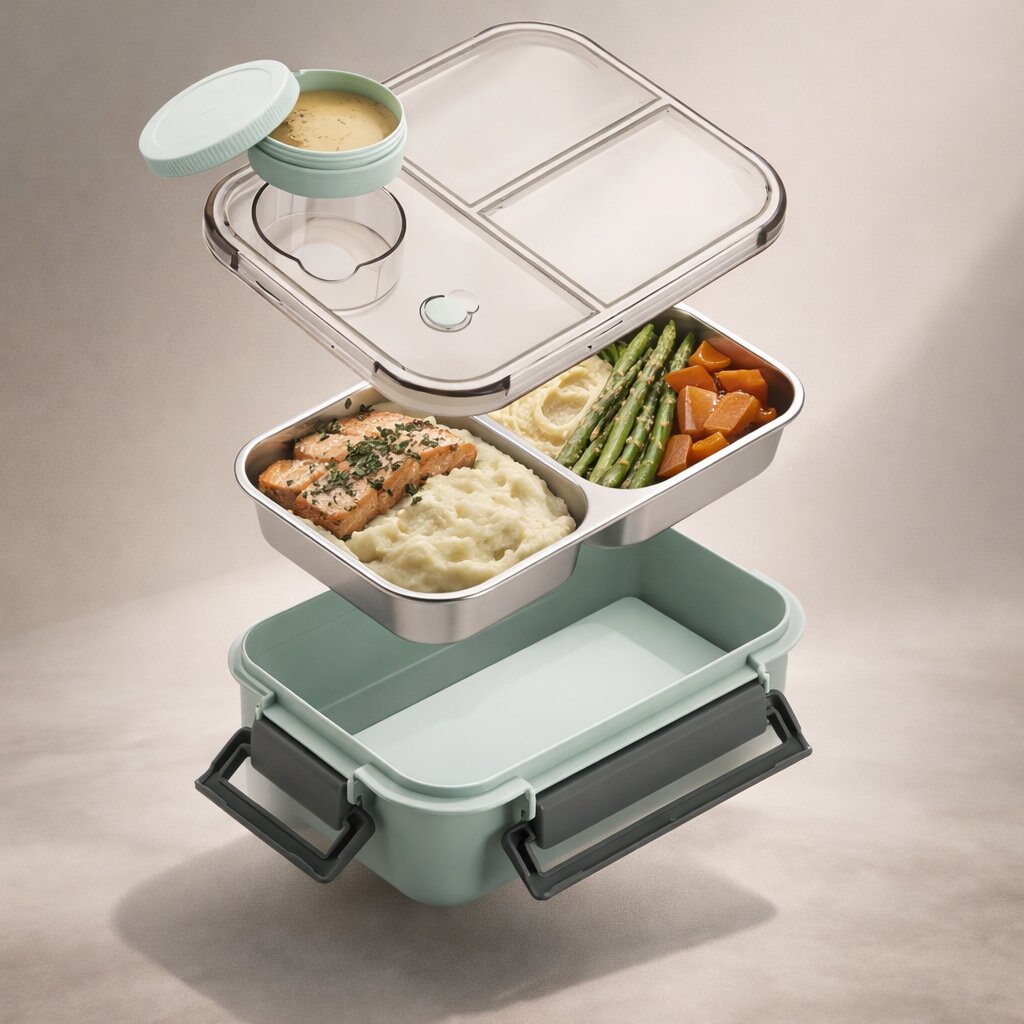 Bentaro | Insulated Lunch Box with Stainless Steel Compartments and Clip Lid