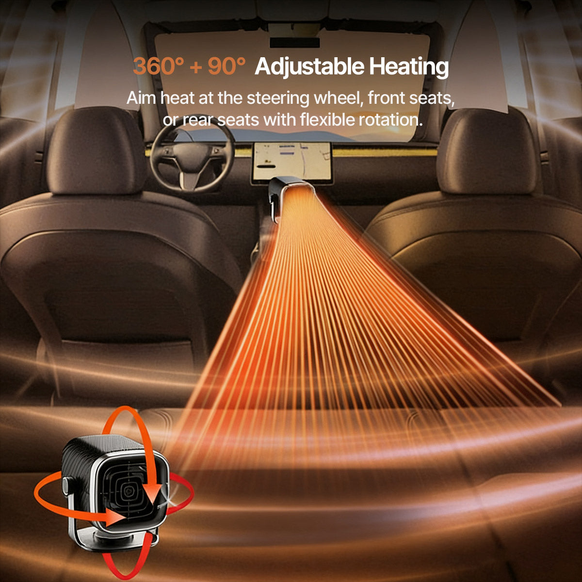 Drevalo | Termoventilatore per auto 12V/24V con testa rotante a 360° e base adesiva