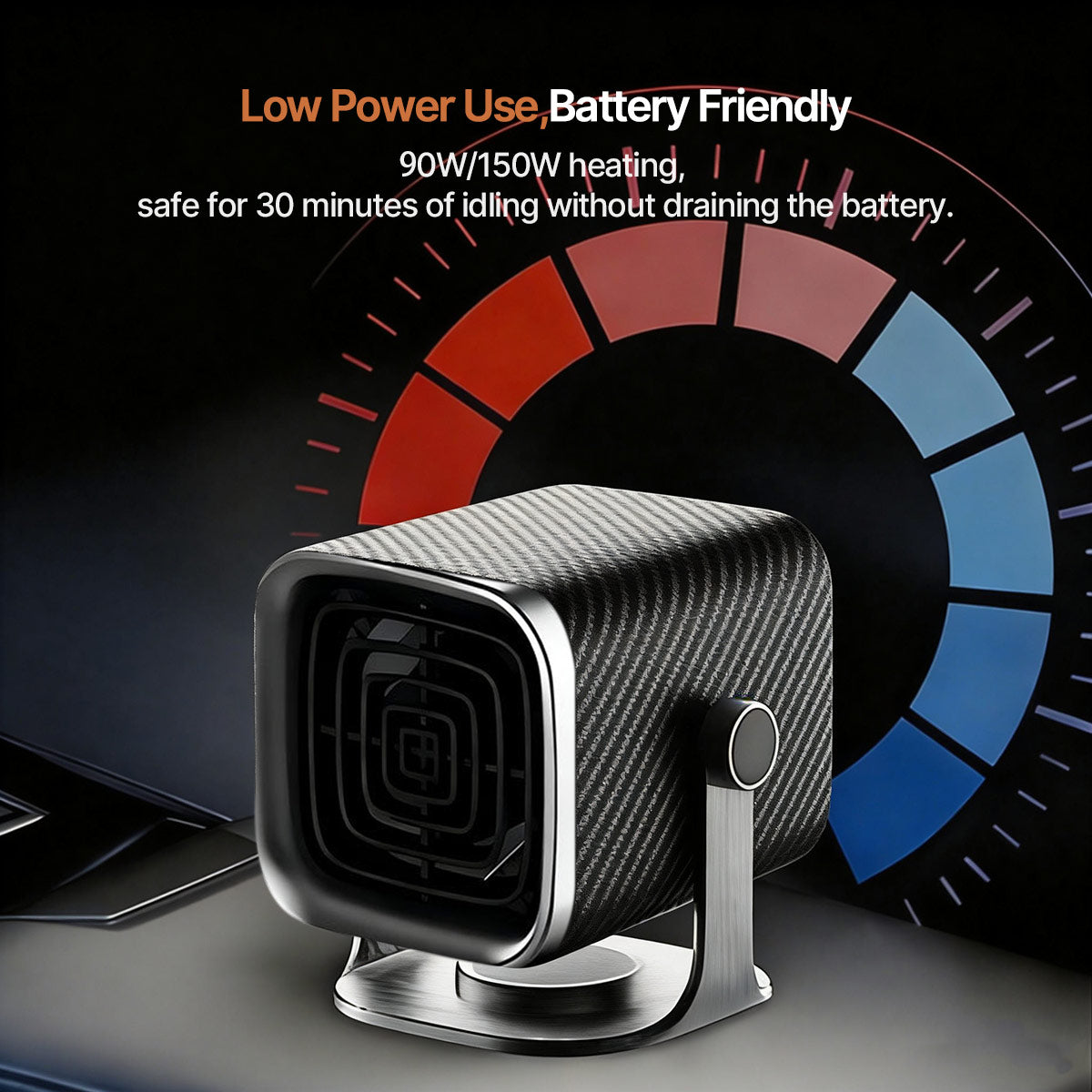 Drevalo | Termoventilatore per auto 12V/24V con testa rotante a 360° e base adesiva