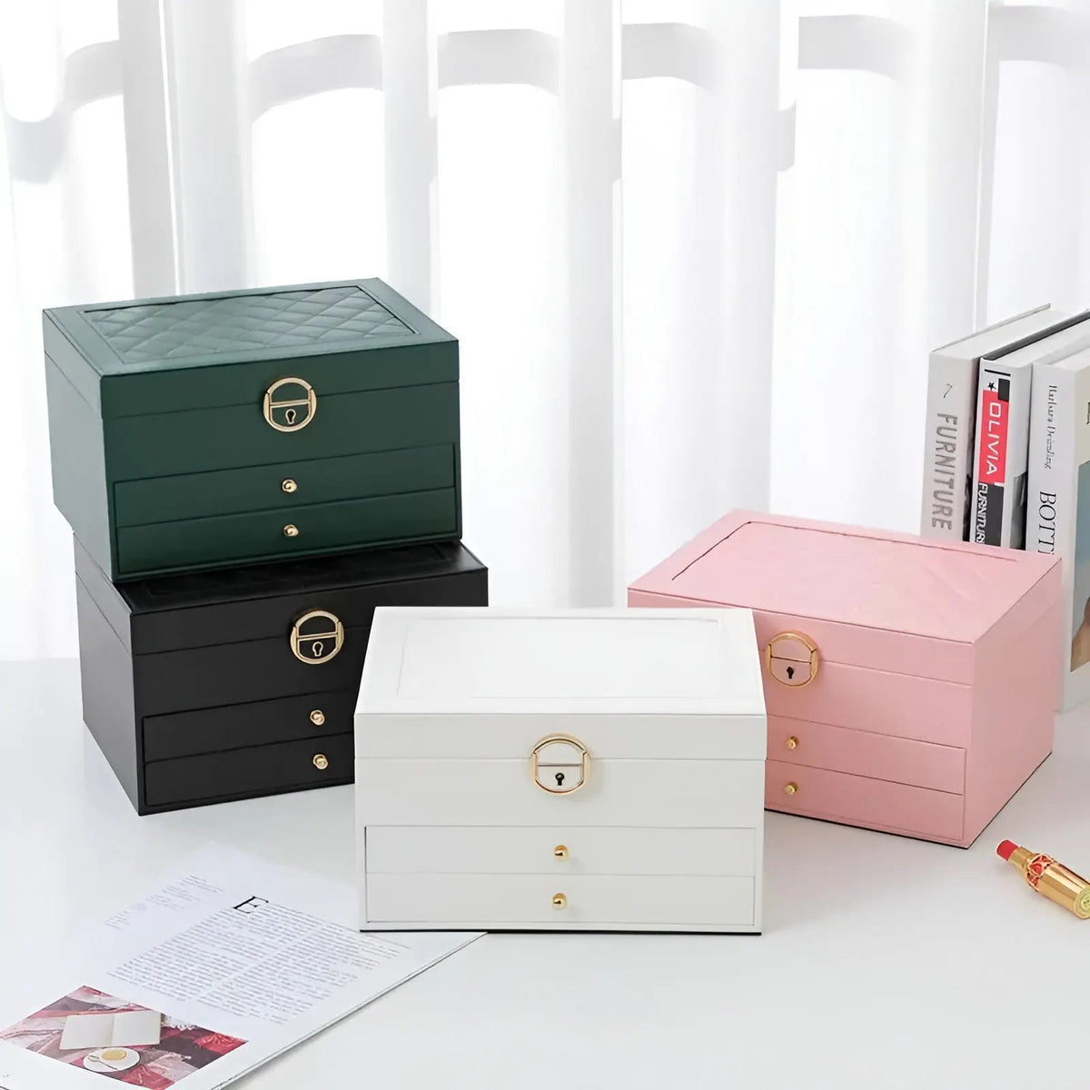 LuxeTrove | Portagioie in similpelle PU a più scomparti, 23 x 17 cm