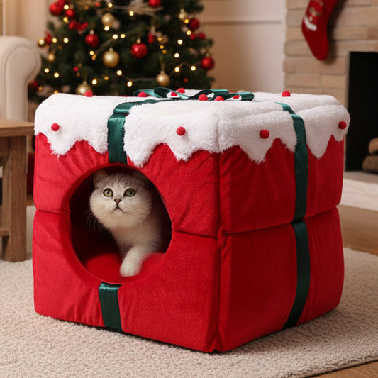 Blitzennap | Weihnachtliches Hunde- und Katzenbett als Höhle mit rutschfester Unterseite