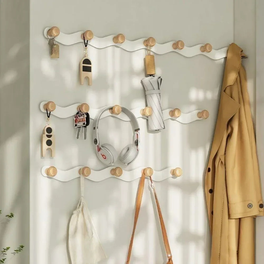 Wall Coat Rack with Creative Wave Hook – Drill-Free Installation