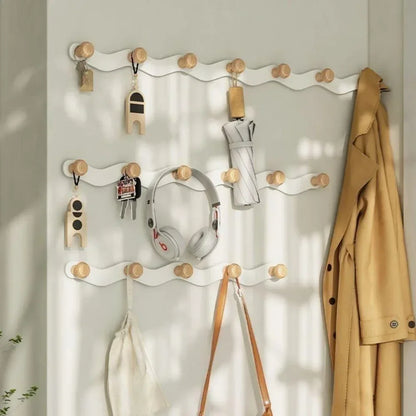 Wall Coat Rack with Creative Wave Hook – Drill-Free Installation