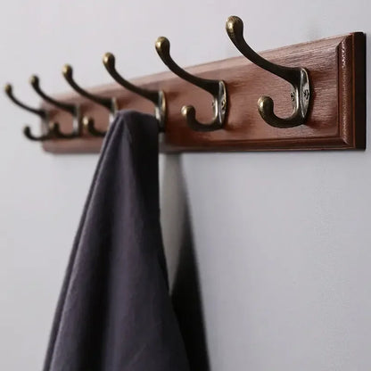 Porte-manteau mural en bois massif avec crochets pour vestes & chapeaux