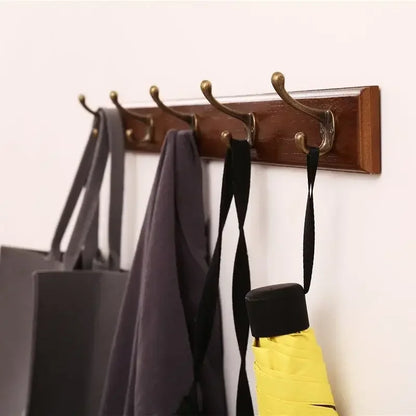 Porte-manteau mural en bois massif avec crochets pour vestes & chapeaux