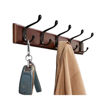 Porte-manteau mural en bois massif avec crochets pour vestes & chapeaux
