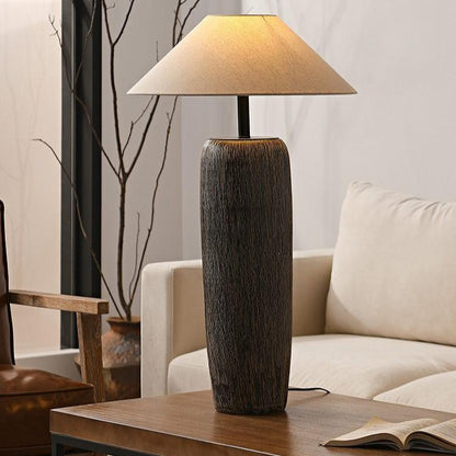 Norvyn Root | Lampada da terra scandinava in legno invecchiato con paralume in tessuto