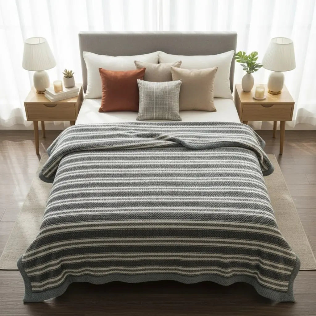 Linvora | Kuscheldecke mit Streifenmuster aus Baumwolle, 120 × 200 bis 230 × 250 cm
