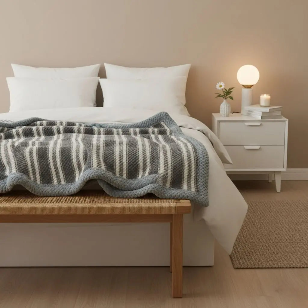Linvora | Kuscheldecke mit Streifenmuster aus Baumwolle, 120 × 200 bis 230 × 250 cm