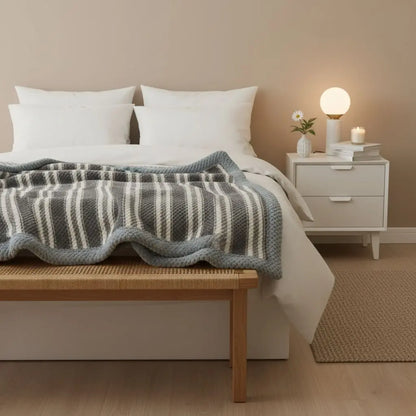 Linvora | Kuscheldecke mit Streifenmuster aus Baumwolle, 120 × 200 bis 230 × 250 cm