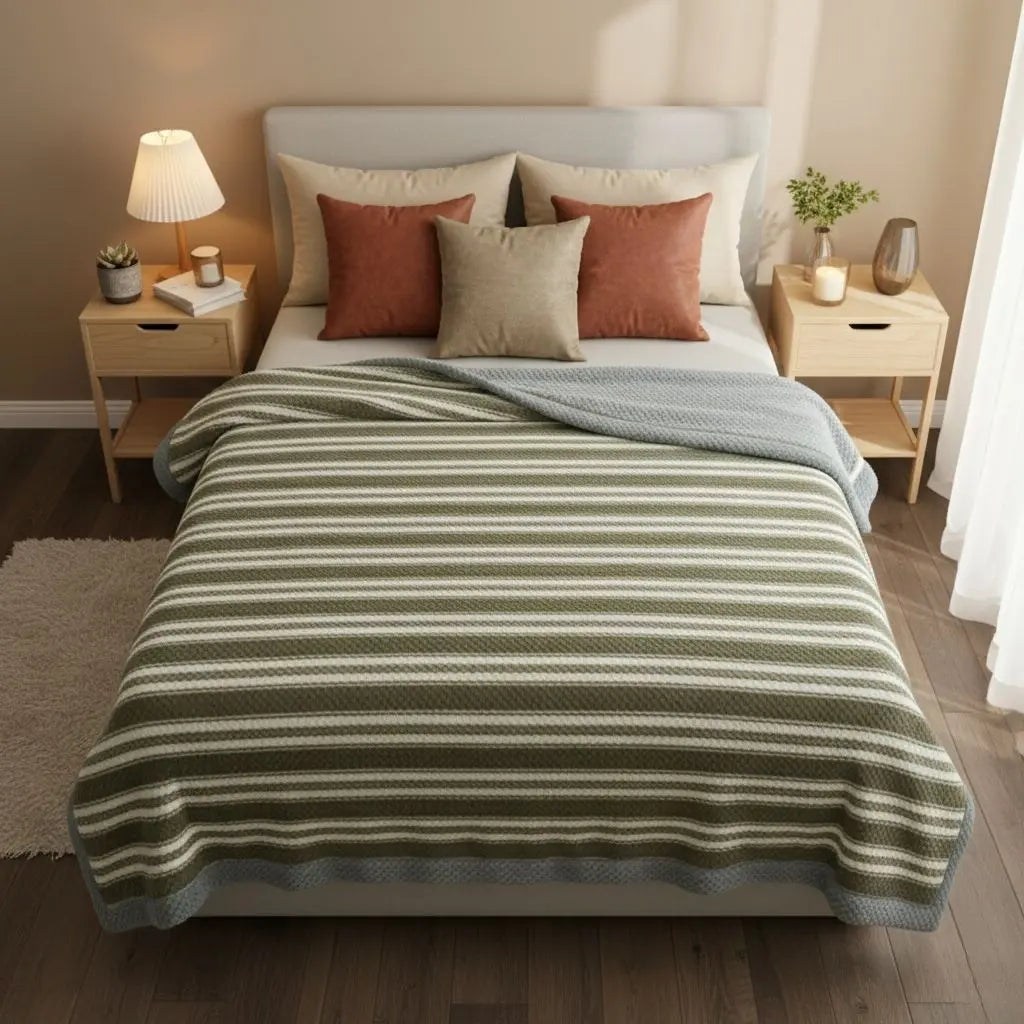 Linvora | Kuscheldecke mit Streifenmuster aus Baumwolle, 120 × 200 bis 230 × 250 cm