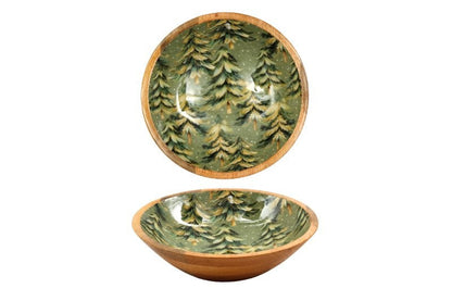 Silvaro | Servierschale aus Mangoholz mit Emaille im Winterwald-Design, Ø 30 cm