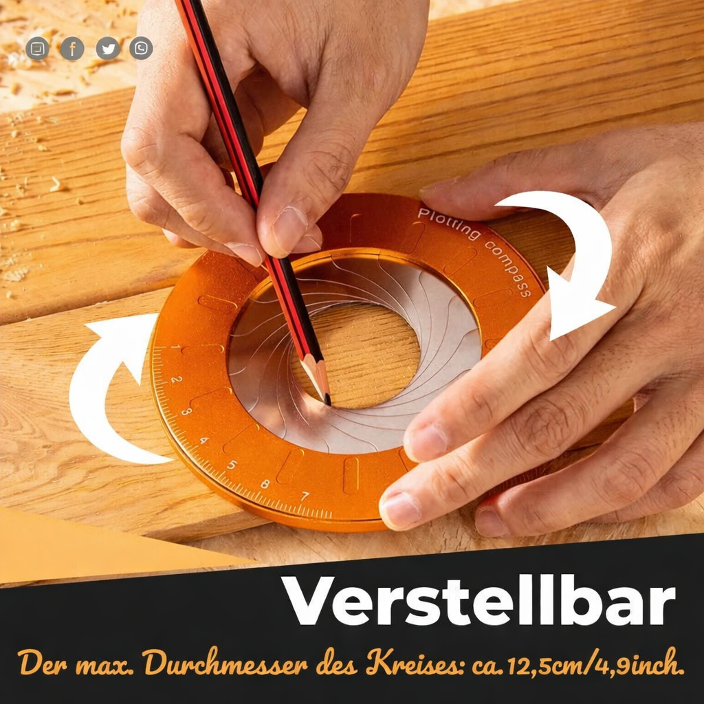 Zirkula | Verstellbarer Kreiszeichner aus Aluminium für Kreise bis 12,5 cm