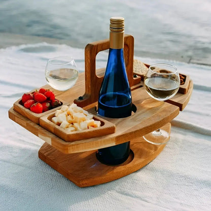 Zorenza | Klappbarer Picknicktisch aus Holz mit Wein- und Snackfächern 0