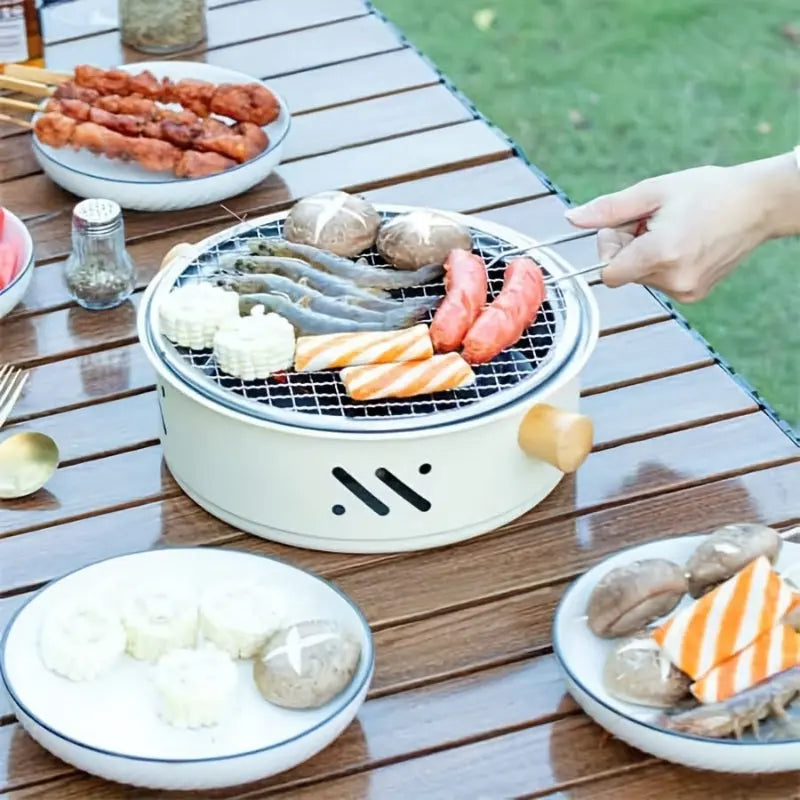Zorenza | Tragbarer Holzkohlegrill mit Edelstahlrost und Holzgriffen 2