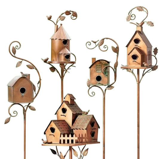 Zorenza | Vintage Vogelhaus-Gartenstab mit Ornamenten 0