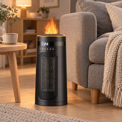 Ignavio | Calefactor cerámico 1500 W con efecto llama y humidificador