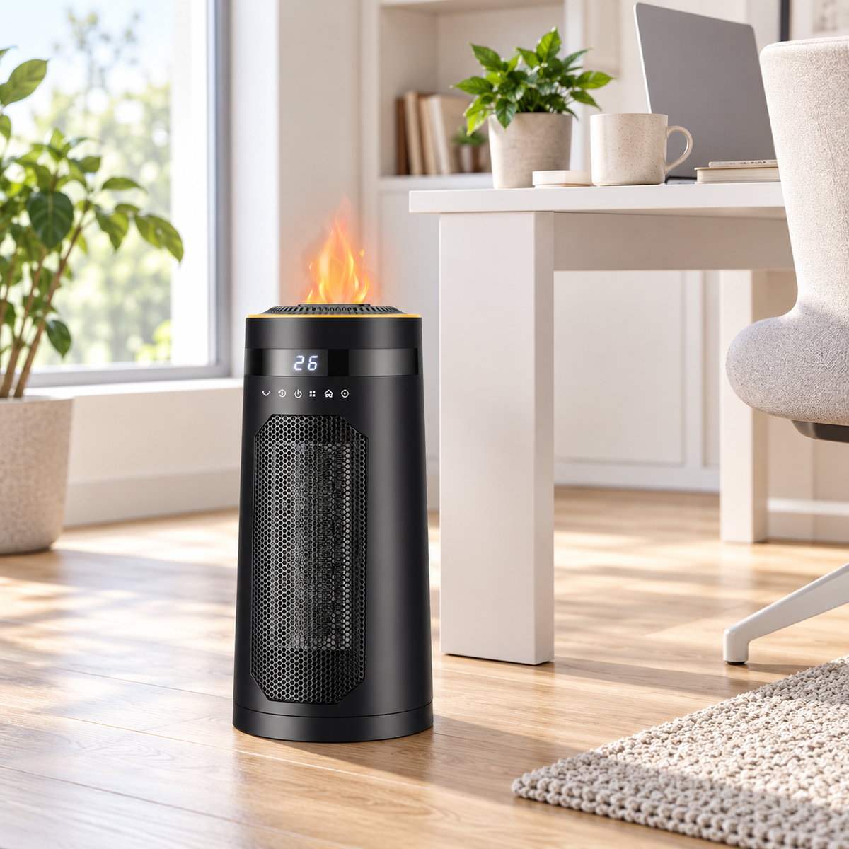 Ignavio | Calefactor cerámico 1500 W con efecto llama y humidificador