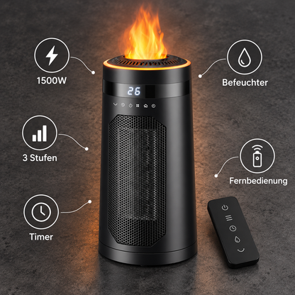 Ignavio | Calefactor cerámico 1500 W con efecto llama y humidificador