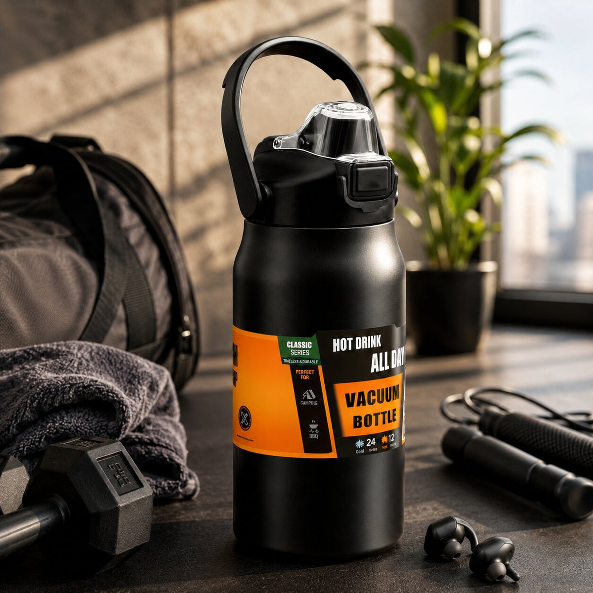 Kalvio | Thermosflasche aus Edelstahl mit Strohhalm, 800 bis 1500 ml
