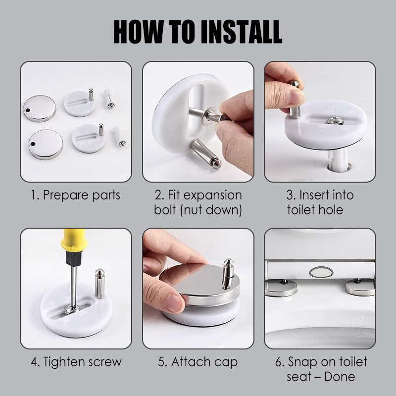 Montiva | Kit de fijación para asiento de inodoro con tacos y tapas de inox