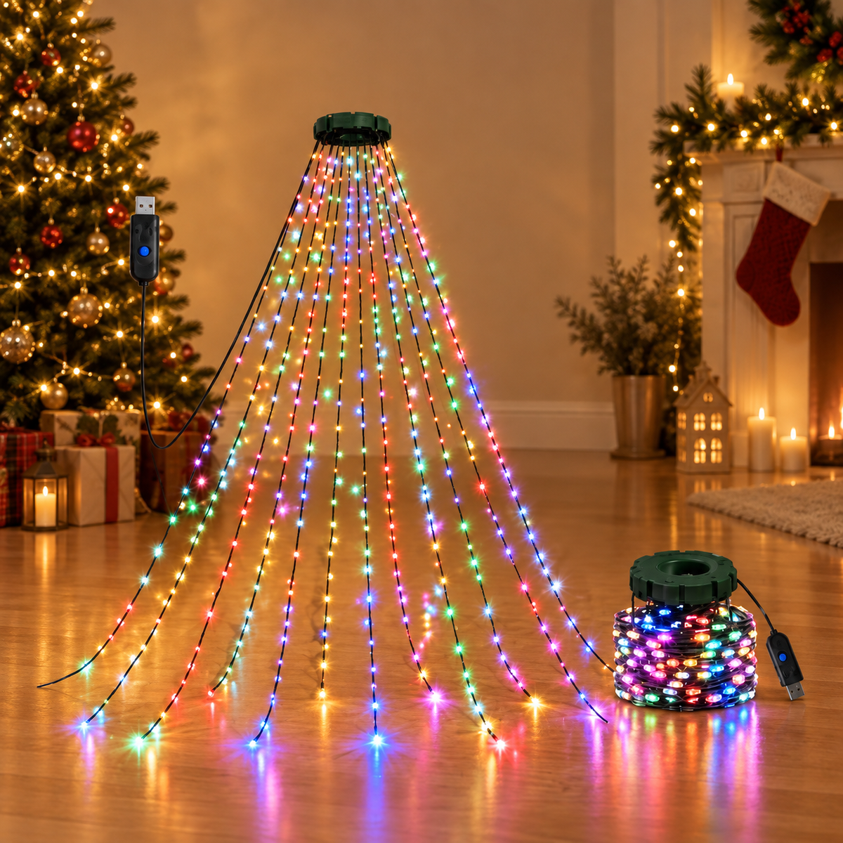 Cascora | Lichterkette Weihnachtsbaum im Wasserfall-Design mit 200 oder 300 LEDs