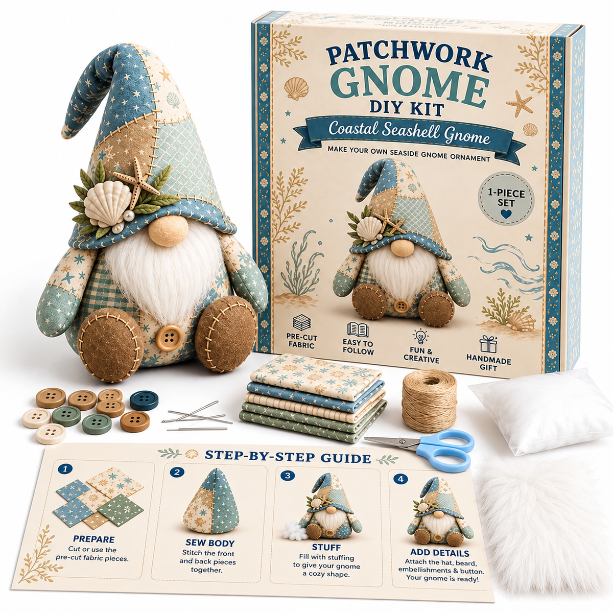 Rosela | Patchwork Wichtel Figur Nähset, Handnähen, ca. 16 cm, 8 Motive