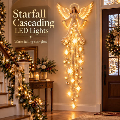 Stellane | LED Engel Wanddeko mit herabfallenden Sternenlichtern, 85 cm