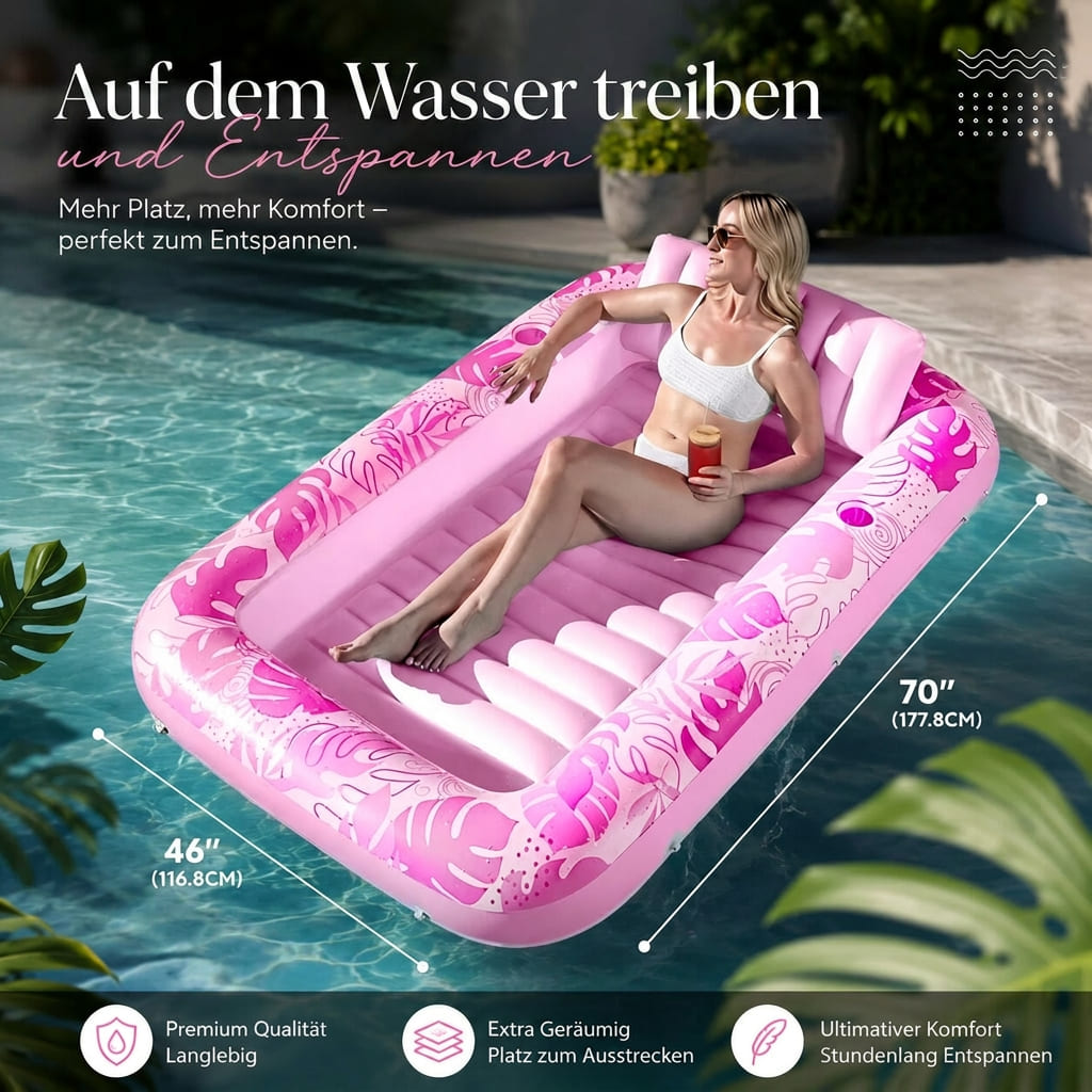Aufblasbare Pool Schwimmliege | Große Luftmatratze 178 x 117 cm für Pool, Strand & Outdoor Relaxen | Aqualiege