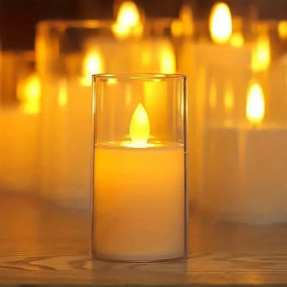 Glasmira | LED Kerzen im Glas, 3er Set stufenlos dimmbar mit Timer