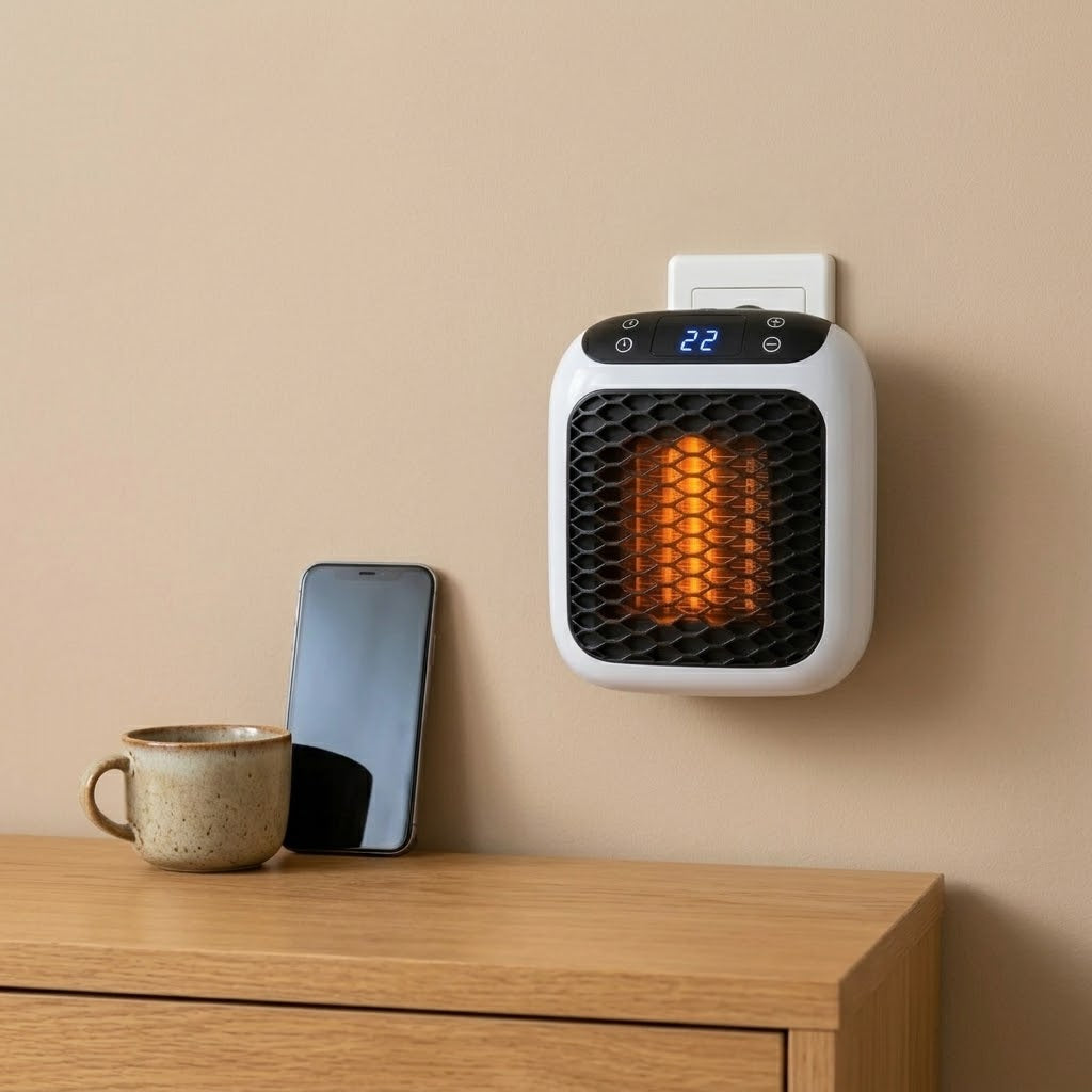 Warmelo | Radiateur soufflant sur prise 400 W, thermostat 15–32 °C et écran